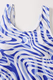 Plus Size Blue Printed Open Back One Piece Swimsuits