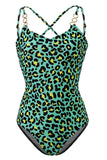 Plus Size Green Leopard Printed One Piece Swimsuits