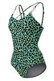 Plus Size Green Leopard Printed One Piece Swimsuits