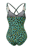 Plus Size Green Leopard Printed One Piece Swimsuits