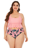 Pink Print Plus Size Two Piece Swimsuit