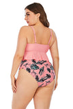 Pink Print Plus Size Two Piece Swimsuit