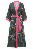 Dark Green Floral Satin Robe Bridal Dressing Gown