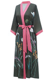 Dark Green Floral Satin Robe Bridal Dressing Gown