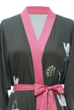 Dark Green Floral Satin Robe Bridal Dressing Gown