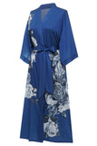 Blue Floral Satin Bridal Bridesmaid Robe