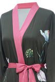 Dark Green Floral Satin Robe Bridal Dressing Gown