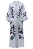 Grey Floral Satin Robe Bridal Dressing Gown