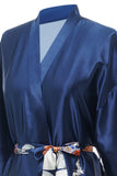 Blue Printed Bridal Satin Robe