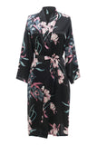 Black Floral Satin Bridal Robe Kimono