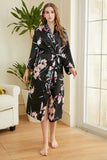 Black Floral Satin Bridesmaid Robe Kimono