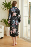 Black Floral Satin Bridesmaid Robe Kimono