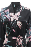 Black Floral Satin Bridal Robe Kimono