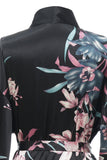 Black Floral Satin Bridal Robe Kimono