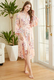 Dark Green Floral Satin Wedding Robe