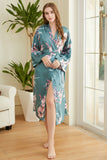 Black Floral Satin Bridesmaid Robe Kimono