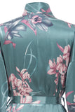 Dark Green Floral Long Sleeves Bridal Robe