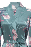 Dark Green Floral Long Sleeves Bridal Robe