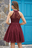 Burgundy Halter Lace Dress