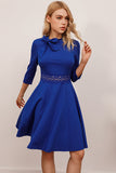 Royal Blue Vintage Dress With Long Sleeves