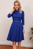 Royal Blue Vintage Dress With Long Sleeves