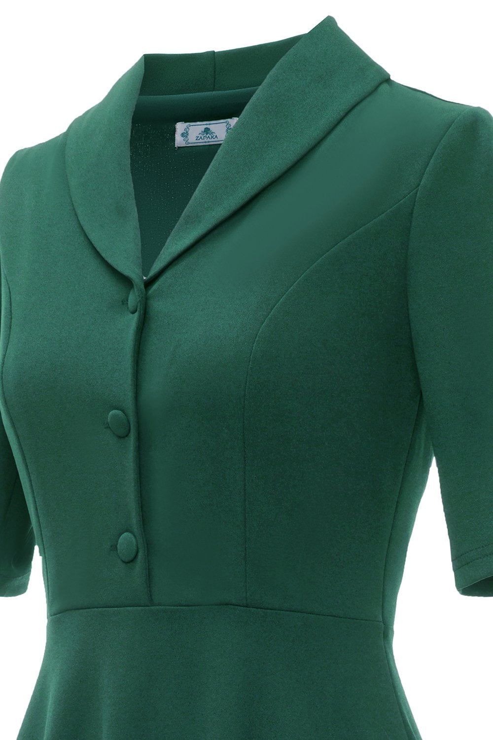 Dark Green Short Sleeves Vintage 1950s Dress