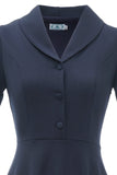 Navy Short Sleeves Button Vintage Dress