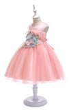 A Line Jewel Blush Flower Girl Dress with Appliques