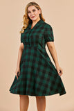 Green V-neck Button Retro Dress