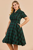 Green V-neck Button Retro Dress