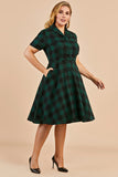 Green V-neck Button Retro Dress