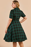 Green V-neck Button Retro Dress