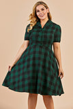 Green V-neck Button Retro Dress