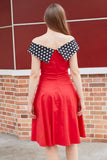 Off Shoulder Red Polka Dots 1950s Dress