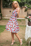 Blue Strawberry Floral Vintage Swing 1950s Dress