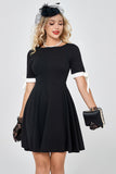 Vintage 1950s Dress with Short Sleeves Little Black Dress with Bowknot