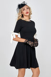 Vintage 1950s Dress with Short Sleeves Little Black Dress with Bowknot