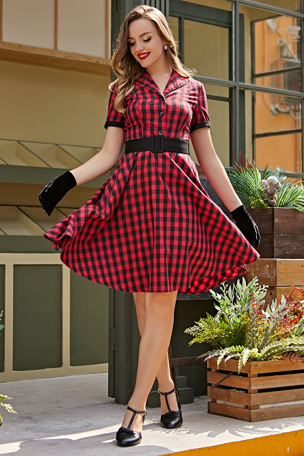 Red 1950s Plaid Swing Vintage Dress
