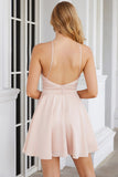 A Line Halter Blush Short Cocktail Dress