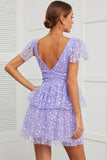 Cute V Neck Purple Ball Dress
