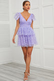 Cute V Neck Purple Ball Dress