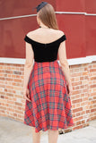 Plaid Off Shoulder High-low Vintage Dress