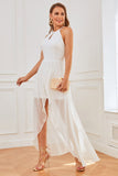 White Open Back Lace Bridesmaid Party Dress