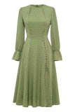 Green Printed Long Sleeves Casual Dress