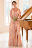 Floral Print Orange Bridesmaid Dress