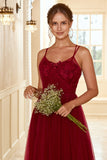 Burgundy Long Bridesmaid Dress with Lace