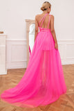 Hot Pink Detchable Train Party Dress