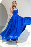 Royal Blue Backless Satin Ball Dress