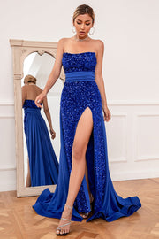 Royal Blue Sequins Strapless Ball Dress