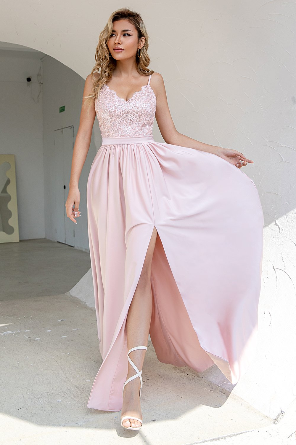 Blush Sweetheart Empire Slit Formal Dress